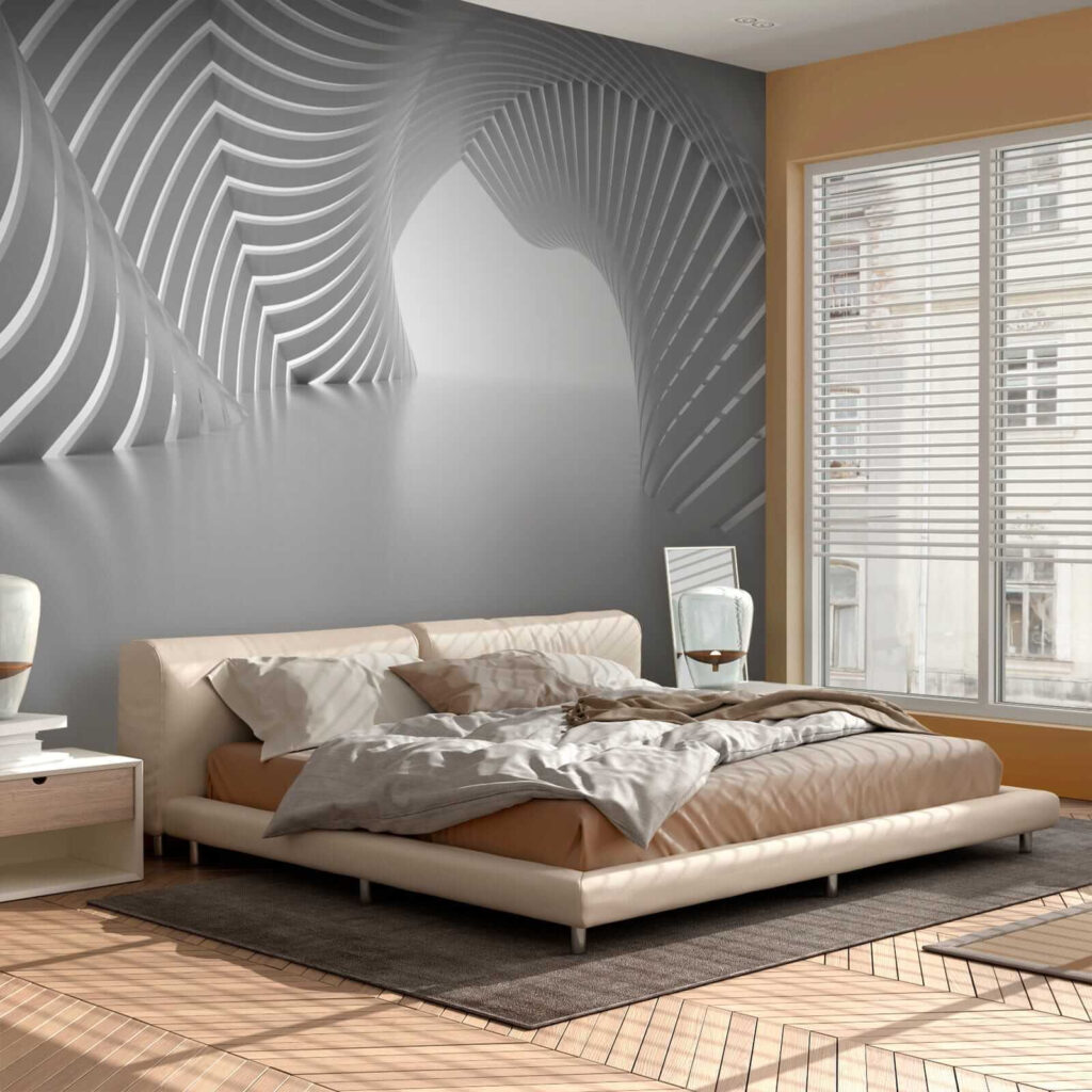 White tunnel with curved lines