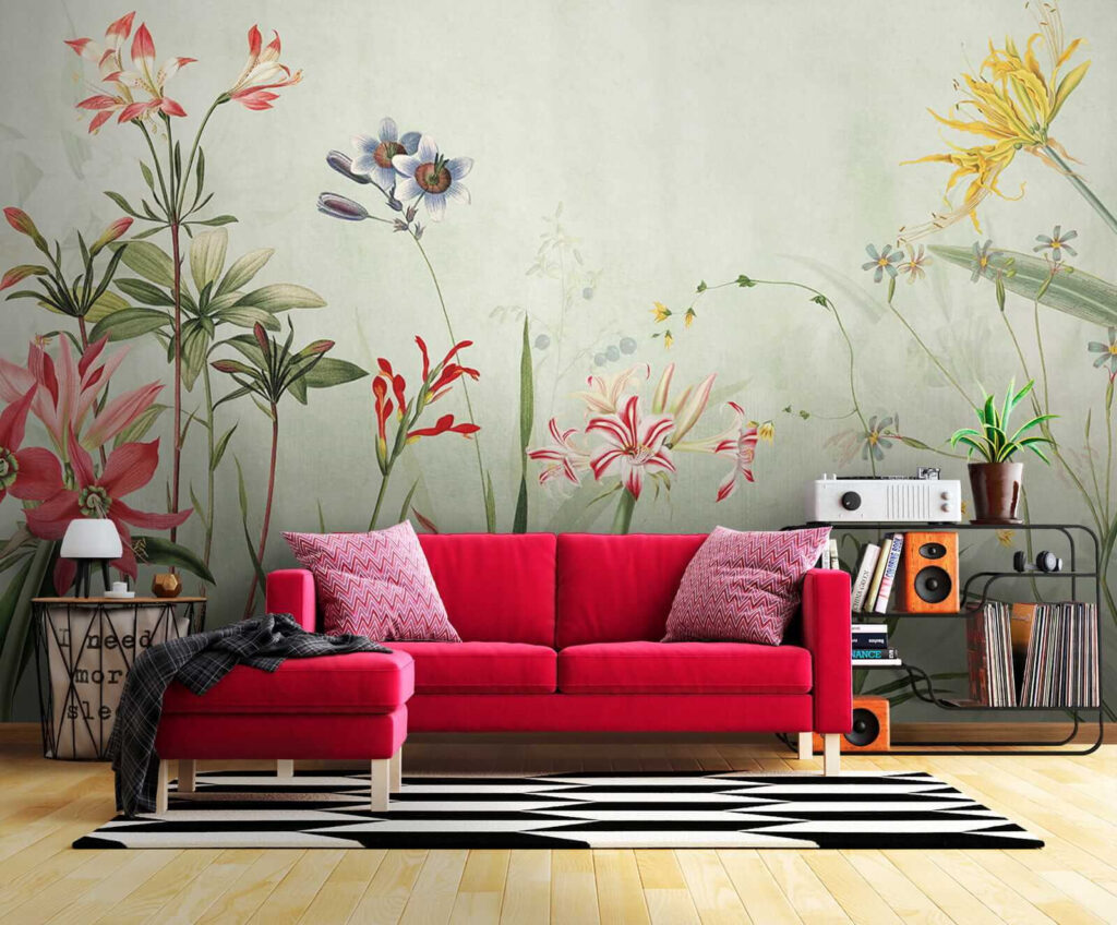 Vibrant flowers in soft green hues