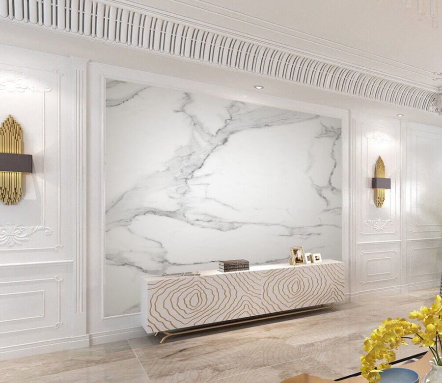 Superficie in marmo bianco con venature nere