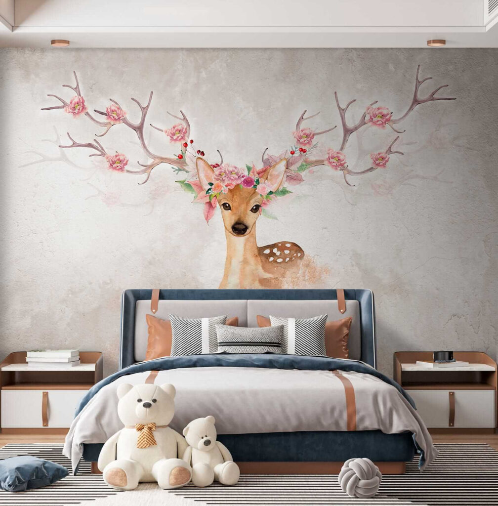 Watercolor of a deer with flowers on horns Watercolor of a deer with flowers on horns