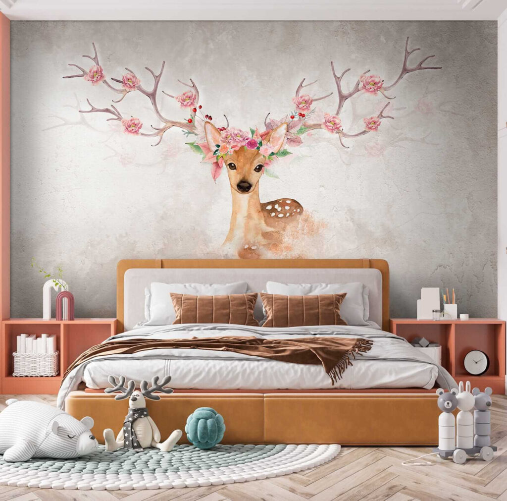 Watercolor of a deer with flowers on horns Watercolor of a deer with flowers on horns