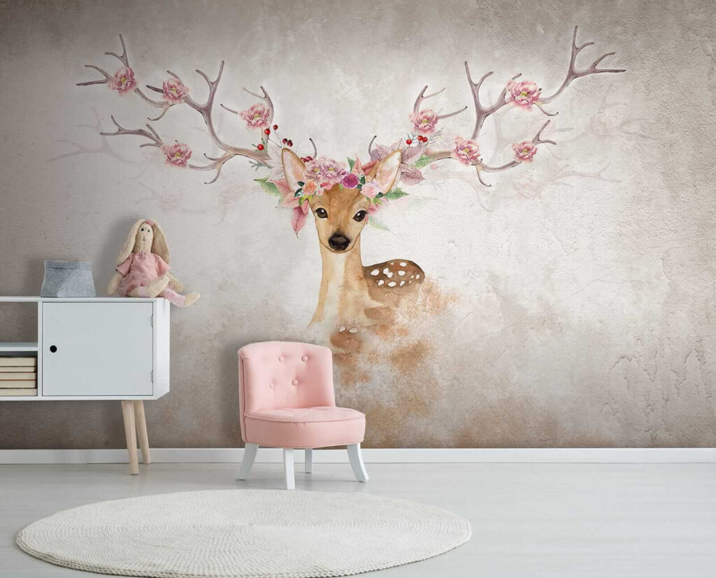 Watercolor of a deer with flowers on horns Watercolor of a deer with flowers on horns