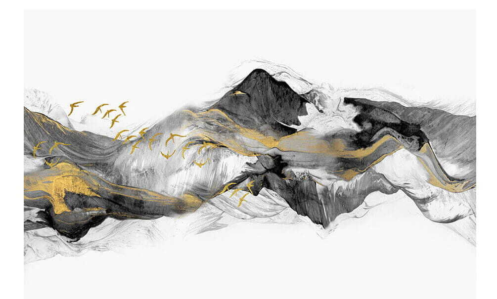 Pittura di montagne con uccelli in volo Pittura di montagne con uccelli in volo