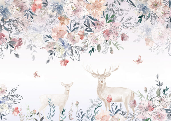 Pittura di un cervo e fiori Pittura di un cervo e fiori