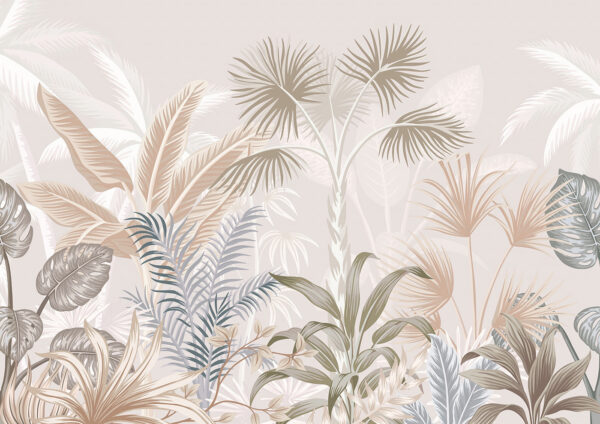 Tropical leaves in soft pastel hues