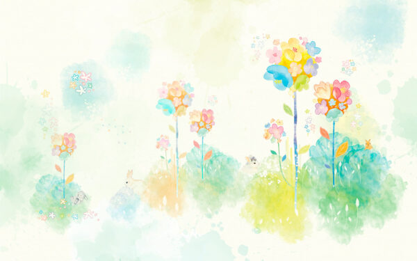 Acquerello di fiori e conigli Acquerello di fiori e conigli