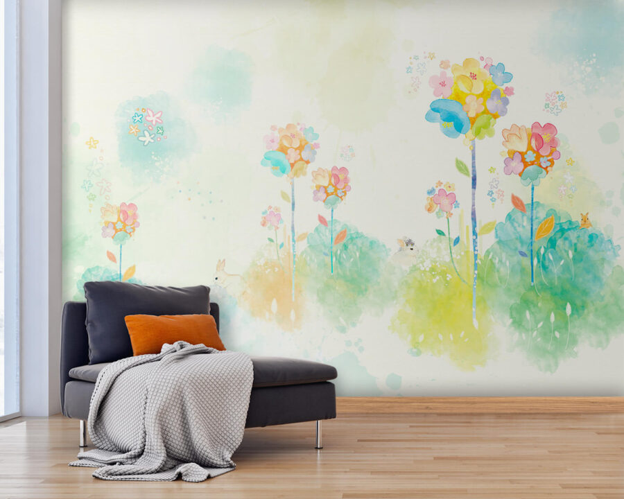 Acquerello di fiori e conigli Acquerello di fiori e conigli