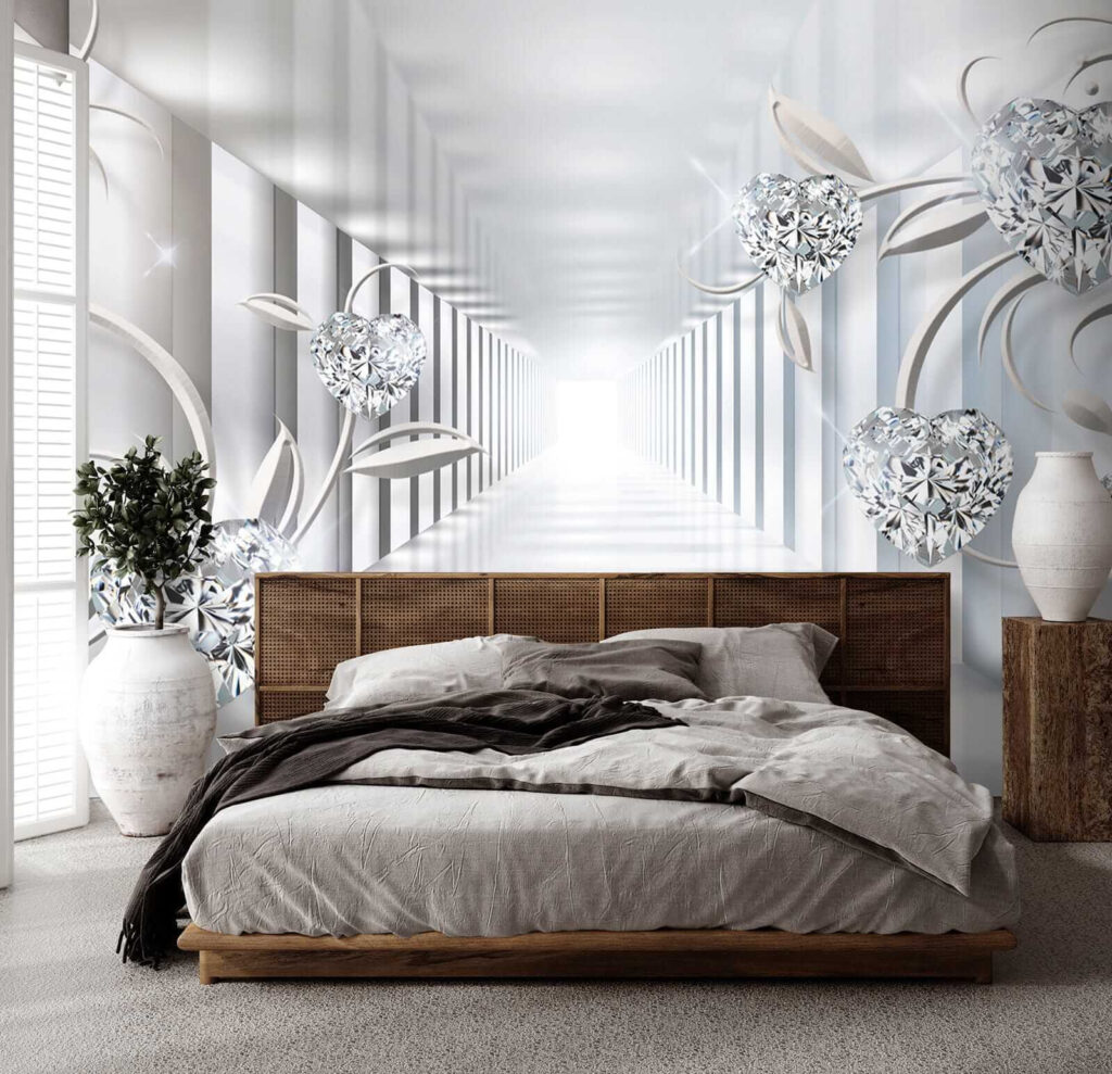 White hallway with diamonds and flowers White hallway with diamonds and flowers