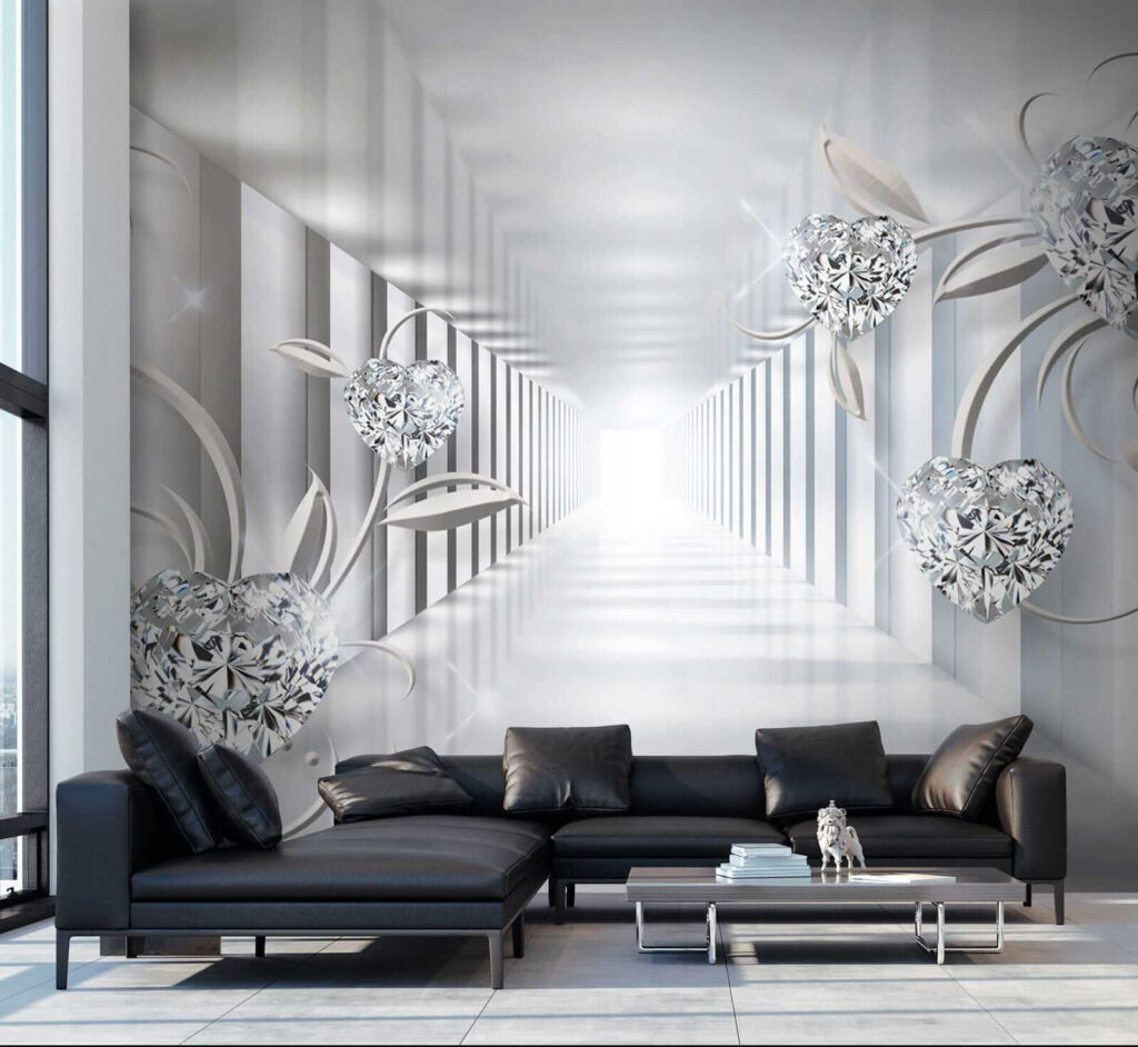 White hallway with diamonds and flowers White hallway with diamonds and flowers