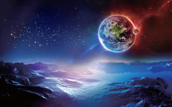 Il pianeta Terra e una luna nello spazio Il pianeta Terra e una luna nello spazio