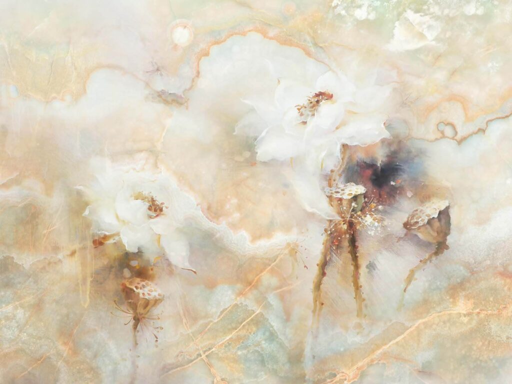 Pittura di fiori su una superficie di marmo Pittura di fiori su una superficie di marmo