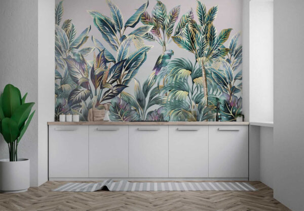 Foglie tropicali con uccelli nascosti. Foglie tropicali con uccelli nascosti.