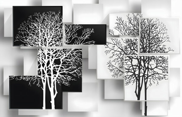 Gruppo di quadrati in bianco e nero con alberi Gruppo di quadrati in bianco e nero con alberi