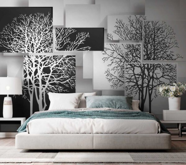 Gruppo di quadrati in bianco e nero con alberi Gruppo di quadrati in bianco e nero con alberi