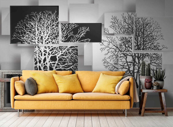 Gruppo di quadrati in bianco e nero con alberi Gruppo di quadrati in bianco e nero con alberi
