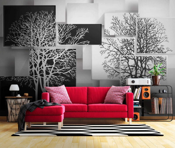 Gruppo di quadrati in bianco e nero con alberi Gruppo di quadrati in bianco e nero con alberi
