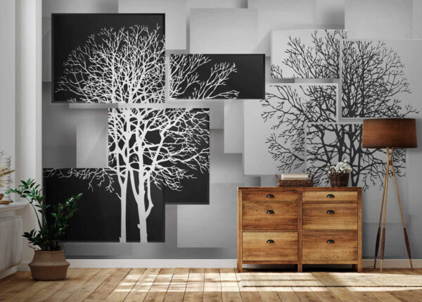 Gruppo di quadrati in bianco e nero con alberi Gruppo di quadrati in bianco e nero con alberi