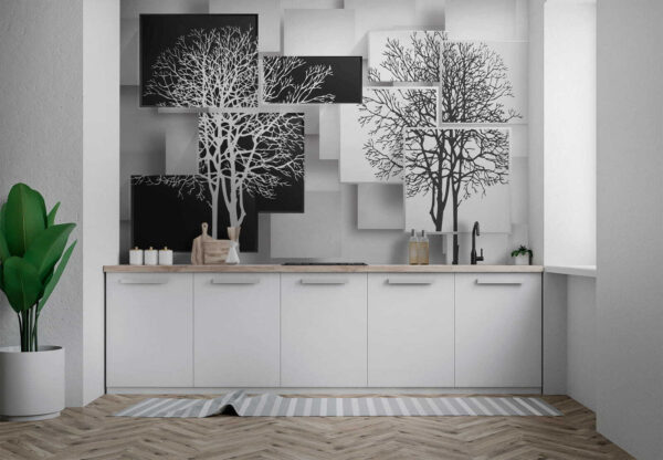 Gruppo di quadrati in bianco e nero con alberi Gruppo di quadrati in bianco e nero con alberi