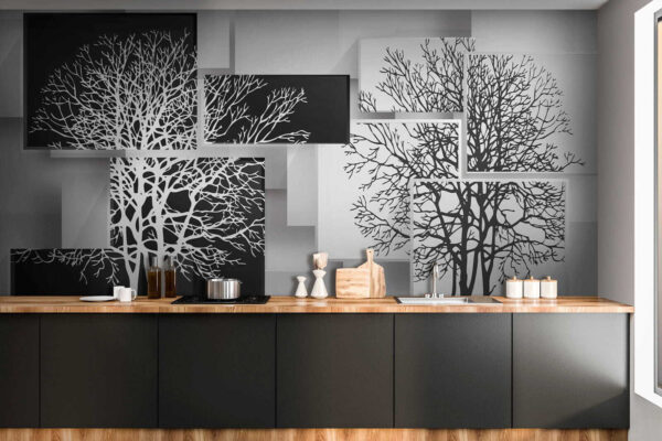 Gruppo di quadrati in bianco e nero con alberi Gruppo di quadrati in bianco e nero con alberi
