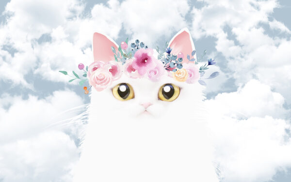 Gatto con fiori in testa Gatto con fiori in testa