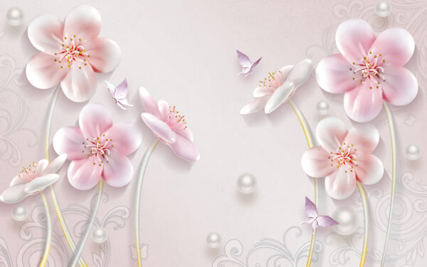 Carta da parati con fiori e farfalle Carta da parati con fiori e farfalle