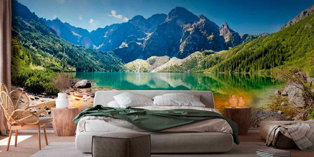 Lake with mountains in the background