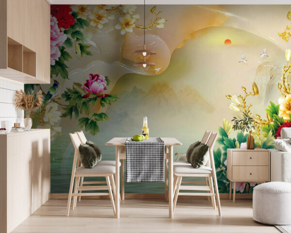 Pittura di fiori e cigni Pittura di fiori e cigni