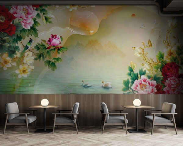 Pittura di fiori e cigni Pittura di fiori e cigni