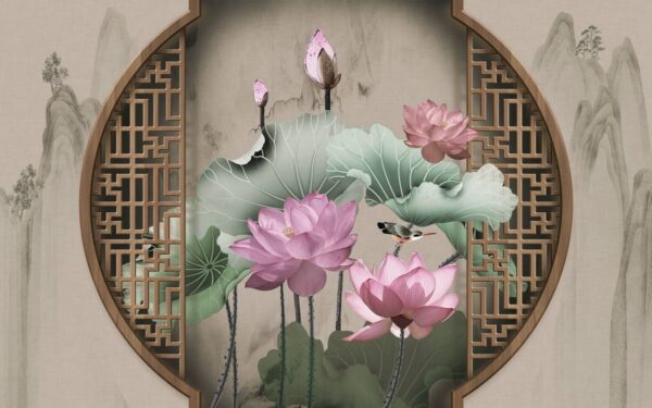 Carta da parati con fiori e foglie rosa Carta da parati con fiori e foglie rosa