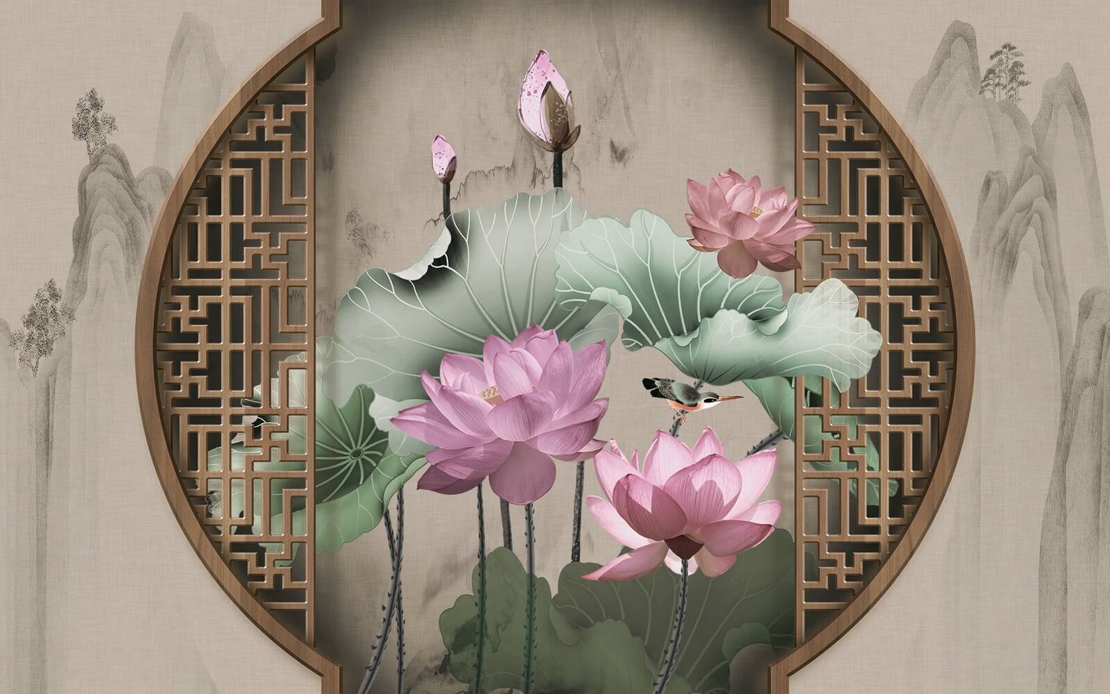 u11741p - Carta da parati con fiori e foglie rosa - tegory