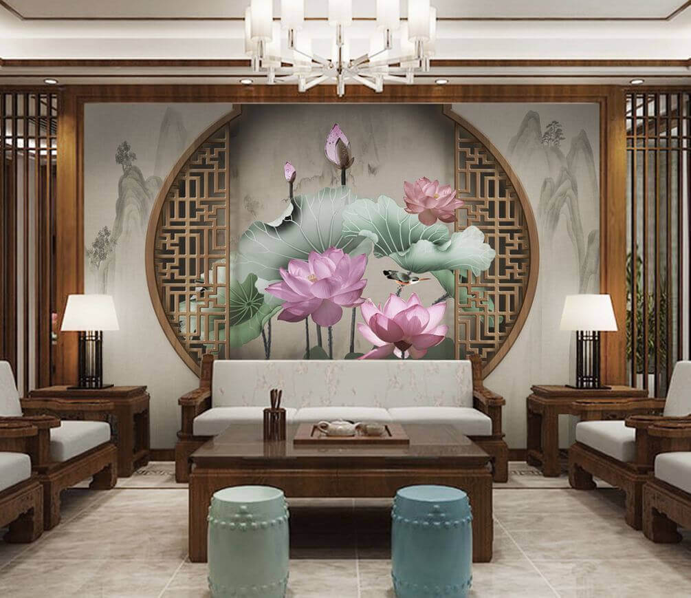 u11741pig1m - Carta da parati con fiori e foglie rosa - tegory