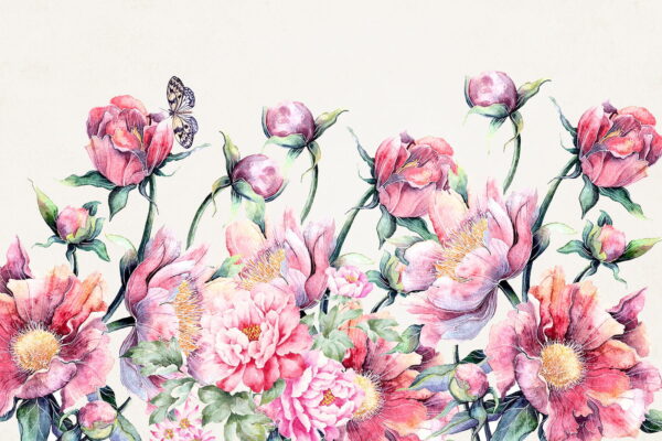 Pittura ad acquerello di fiori e una farfalla Pittura ad acquerello di fiori e una farfalla