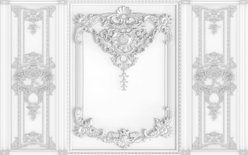 Parete bianca con disegni ornamentali Parete bianca con disegni ornamentali