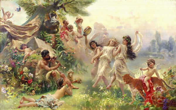 Pittura di persone che ballano in una foresta Pittura di persone che ballano in una foresta