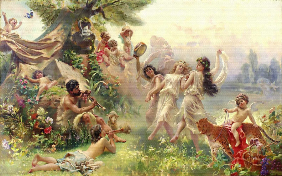 Pittura di persone che ballano in una foresta Pittura di persone che ballano in una foresta