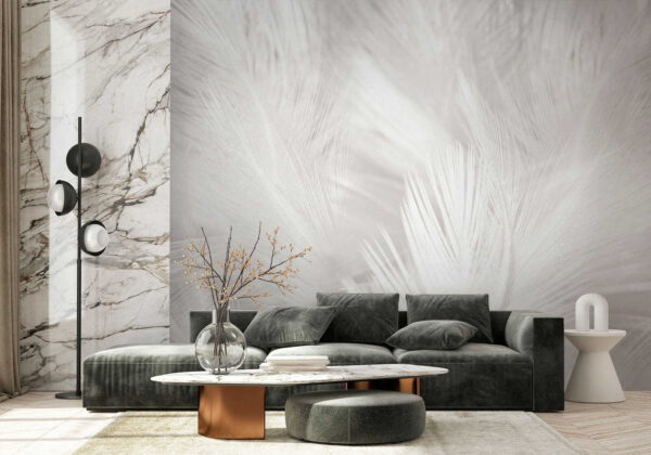 White feathers on a white surface