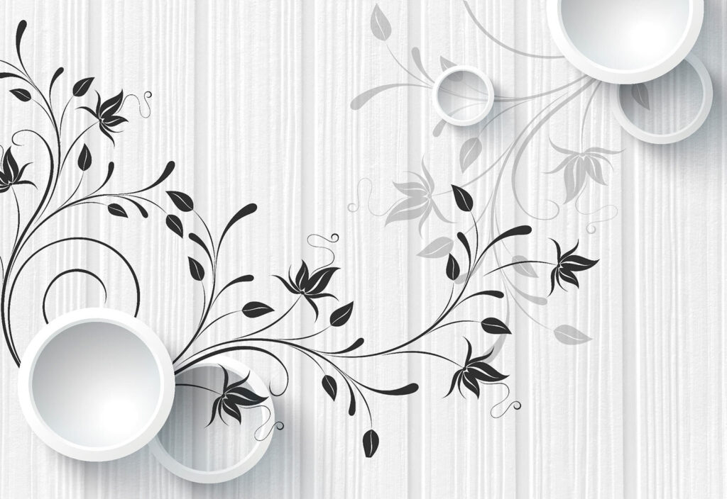 Parete bianca con fiori bianchi e neri Parete bianca con fiori bianchi e neri