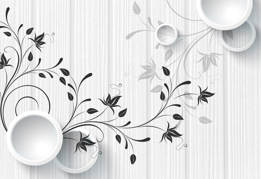 Parete bianca con fiori bianchi e neri Parete bianca con fiori bianchi e neri