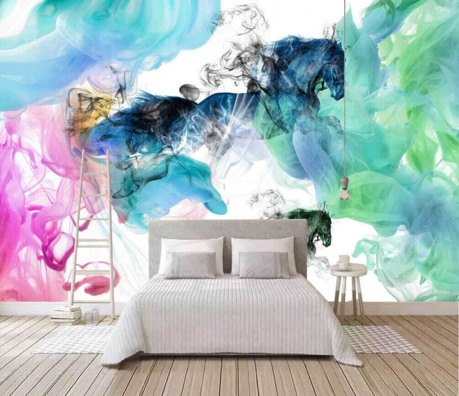Carta da parati Cavallo in diversi colori di fumo - immagine 2