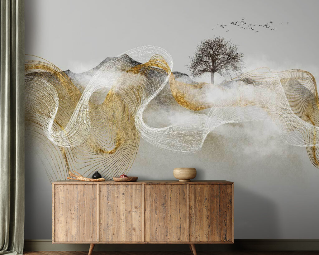 Painting of a tree and clouds