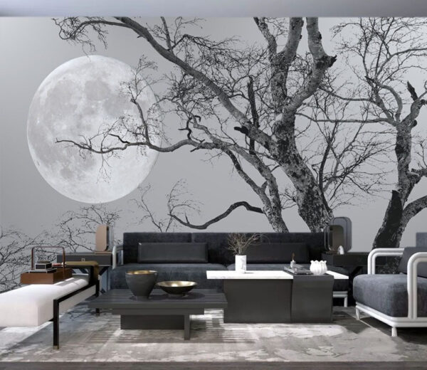 Albero con rami e luna sullo sfondo Carta da parati Albero con rami e luna sullo sfondo