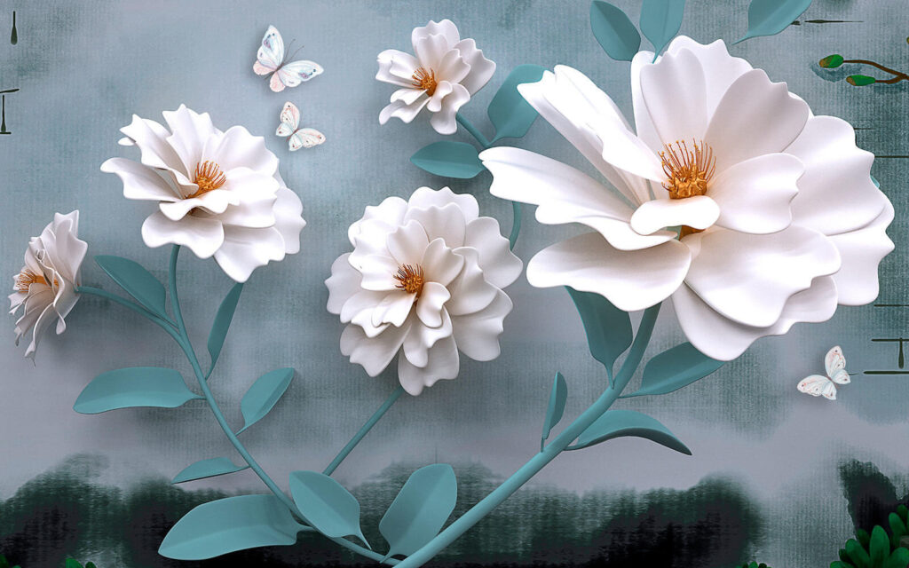 Fiori bianchi con farfalle Fiori bianchi con farfalle