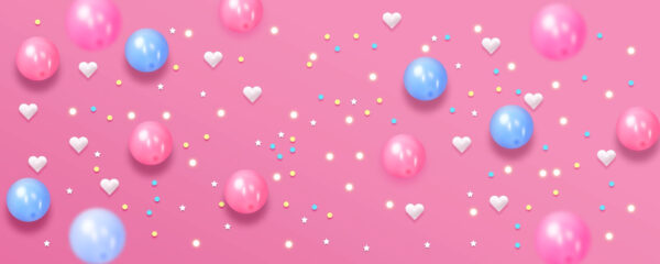Sfondo rosa con palloncini e stelle bianche e blu Sfondo rosa con palloncini e stelle bianche e blu