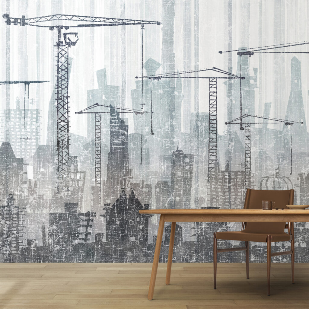 Group of cranes in a city