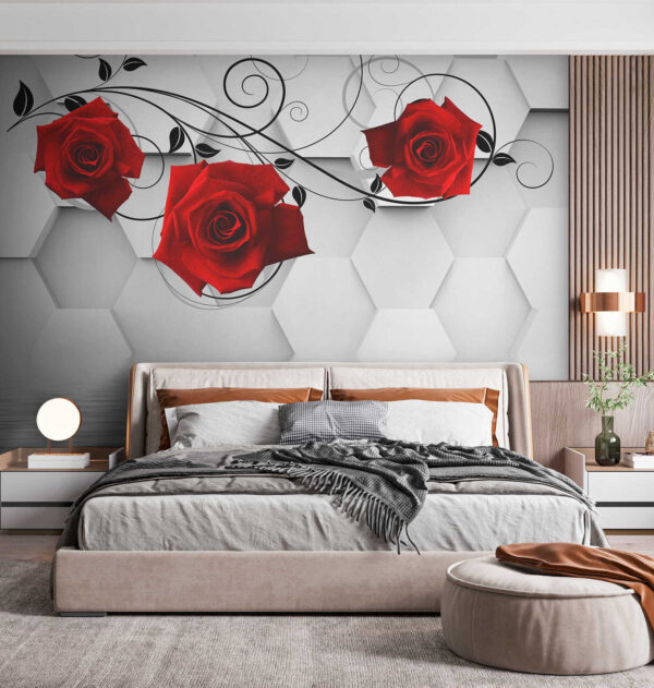 Carta da parati con rose rosse e viti nere Carta da parati con rose rosse e viti nere