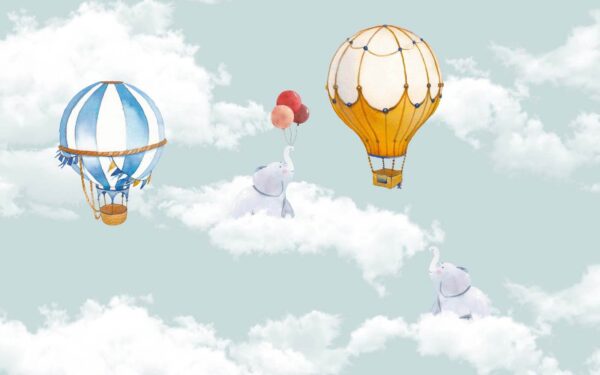 Gruppo di elefanti in volo tra le nuvole Gruppo di elefanti in volo tra le nuvole