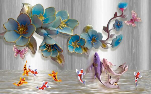 Gruppo di pesci e fiori Gruppo di pesci e fiori