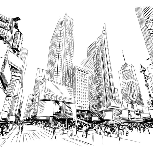 Disegno di una città con edifici alti Disegno di una città con edifici alti