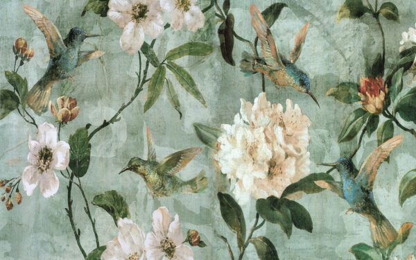 Carta da parati con uccelli e fiori Carta da parati con uccelli e fiori