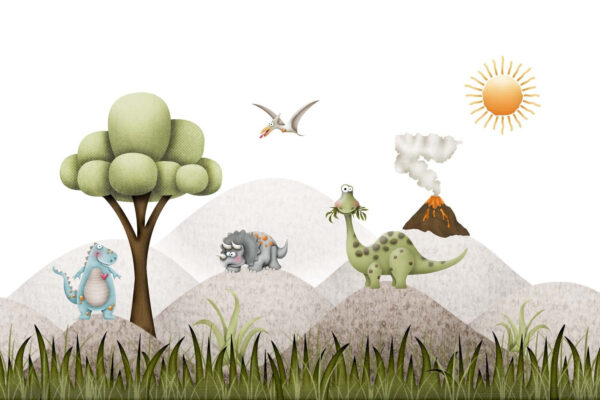 Dinosauri dei cartoni animati in un paesaggio Dinosauri dei cartoni animati in un paesaggio